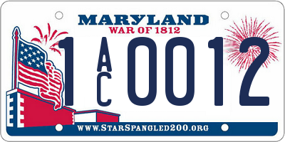 MD license plate 1AC0012
