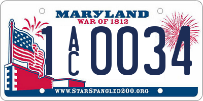 MD license plate 1AC0034