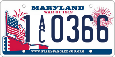 MD license plate 1AC0366