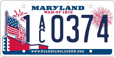 MD license plate 1AC0374