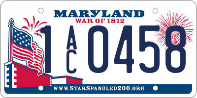 MD license plate 1AC0458