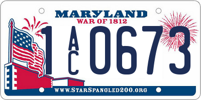 MD license plate 1AC0673