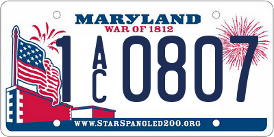 MD license plate 1AC0807