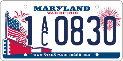 MD license plate 1AC0830
