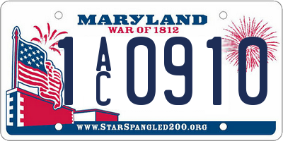 MD license plate 1AC0910