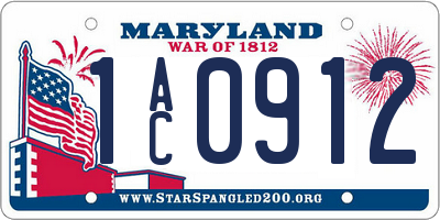 MD license plate 1AC0912
