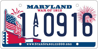 MD license plate 1AC0916