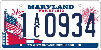 MD license plate 1AC0934