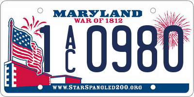MD license plate 1AC0980