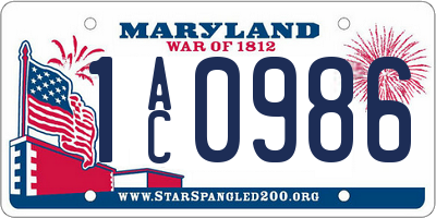 MD license plate 1AC0986