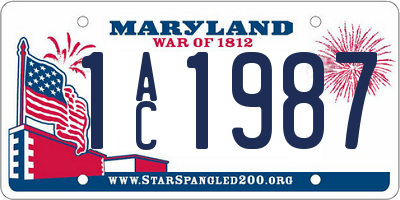 MD license plate 1AC1987