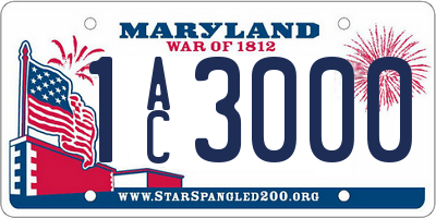 MD license plate 1AC3000
