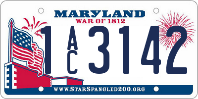 MD license plate 1AC3142