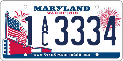 MD license plate 1AC3334