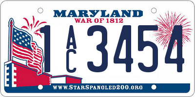 MD license plate 1AC3454