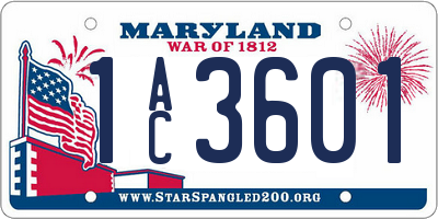 MD license plate 1AC3601
