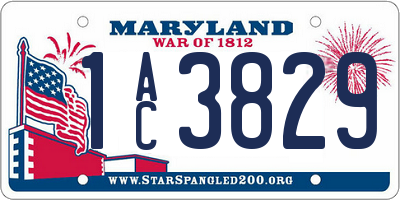 MD license plate 1AC3829