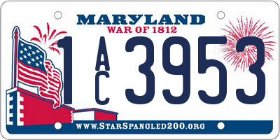 MD license plate 1AC3953