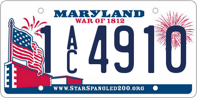 MD license plate 1AC4910