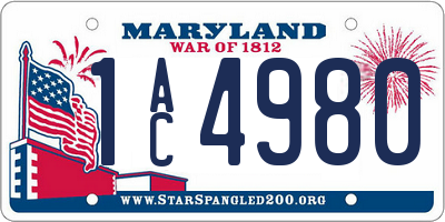 MD license plate 1AC4980
