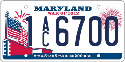 MD license plate 1AC6700