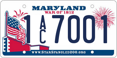 MD license plate 1AC7001