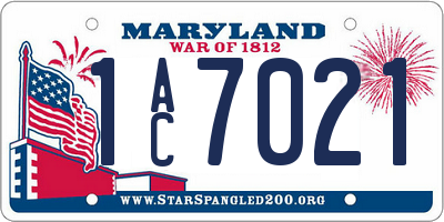MD license plate 1AC7021