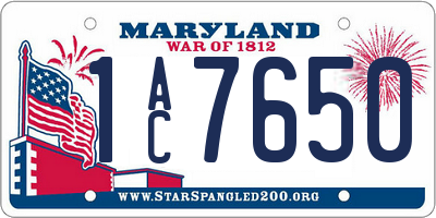 MD license plate 1AC7650