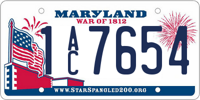 MD license plate 1AC7654