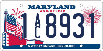 MD license plate 1AC8931