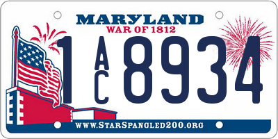 MD license plate 1AC8934