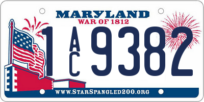 MD license plate 1AC9382