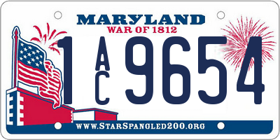 MD license plate 1AC9654