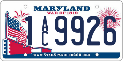MD license plate 1AC9926