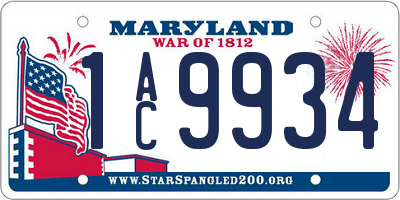 MD license plate 1AC9934