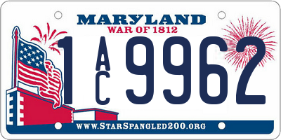 MD license plate 1AC9962