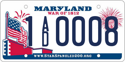 MD license plate 1AD0008