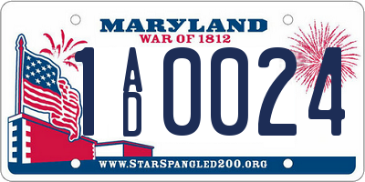 MD license plate 1AD0024