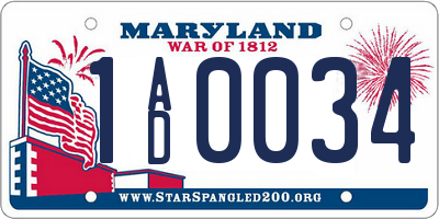 MD license plate 1AD0034