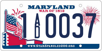 MD license plate 1AD0037