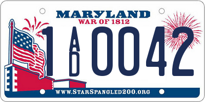 MD license plate 1AD0042