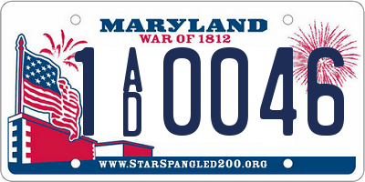 MD license plate 1AD0046