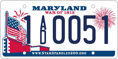 MD license plate 1AD0051