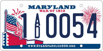 MD license plate 1AD0054