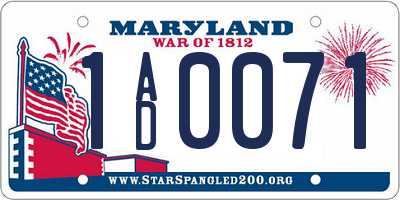 MD license plate 1AD0071