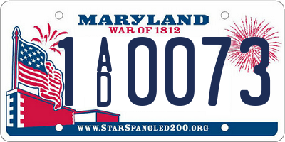 MD license plate 1AD0073