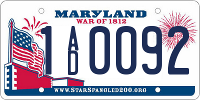 MD license plate 1AD0092