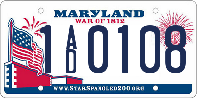MD license plate 1AD0108