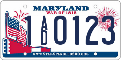 MD license plate 1AD0123