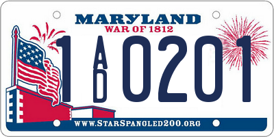 MD license plate 1AD0201